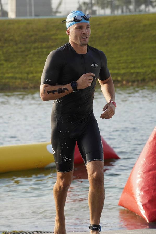 Shane Barone exiting the swim