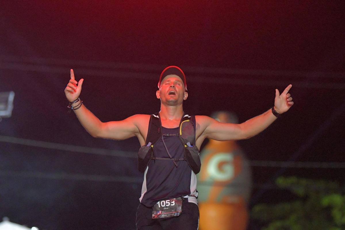 Shane Barone at the Ironman finish